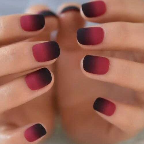 Black And Red Press On Nail Matte Fake Nail Squoval Short Ombre French Decorated Artificial Nails For Daily Wearing
