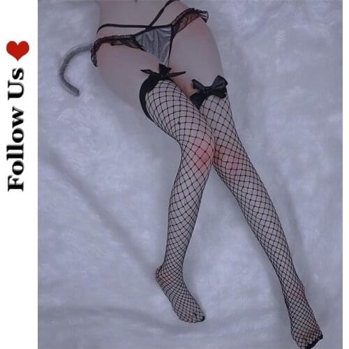 Sexy Womens Hosiery Lace Top Stay Up Thigh High Stockings Ladies Bow Hollow Mesh Nets Lace Fishnet Stockings Pantyhose