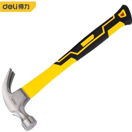 Deli Round Head Fibre Handle Claw Hammer Professional Joinery Home Carpentry V-Horn Hammer Nail Hammer Non-Slip Multi-Function