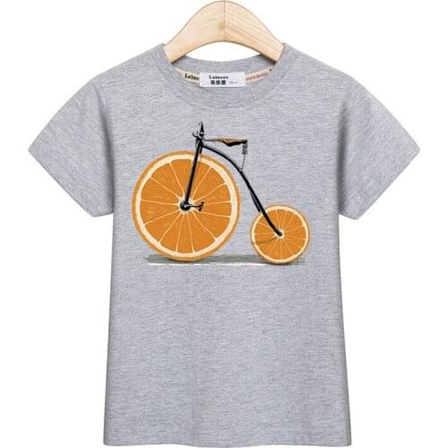 Kids Fashion tops summer boys t-shirt short sleeve tees fruit bike girl clothes kid print shirt children tee 5-14T