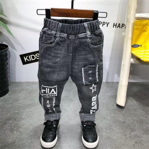 2019 Autumn Boys Trousers Fashion Letter Printing Jeans For Boys Casual Elastic Waist Denim Pants 2 3 4 5 6 Y Harem Pants 2019