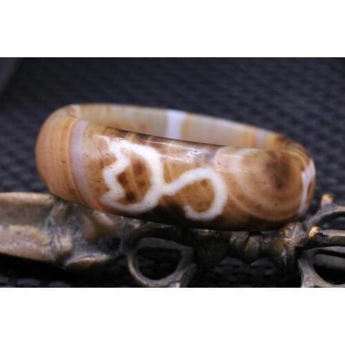 Energy Tibetan Old Red Agate 1 Eye Lotus &precious bottle Totem dZi Bead Bangle Amulet AAA