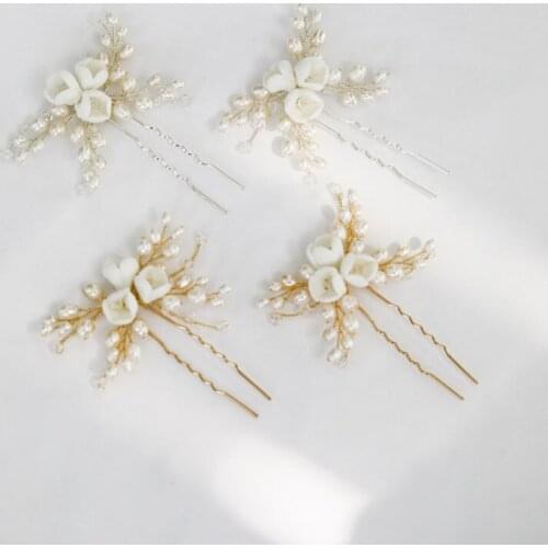 SLBRIDAL Handmade Ceram Flower Freshwater Pearls Bridal Hair Pin Wedding Hair Sticker Women Bridesmaids Jewelry Hair Accessories