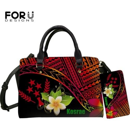 FORUDESIGNS Kosrae Polynesian Tribal Plumeria Floral Printing Luxury Women Totes Bag And Purse 2pcs Set Casual Crossbody Bag Sac