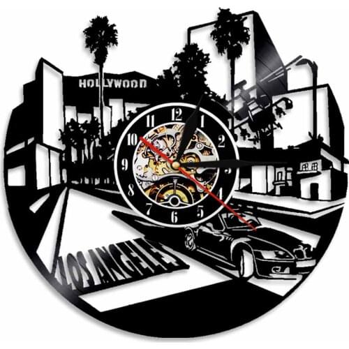 Hollywood Movie Center Vinyl Record Wall Clock Home Decor Los Angeles Wall Art LED Light Watch Modern Design Movie Fan Gifts