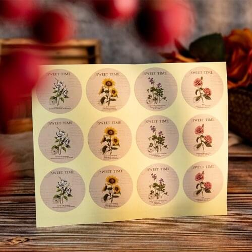 ICraft 108pcs Vintage Round Circle Kraft Seal Sticker Flower Rose Lable Party Dessert Gift Bag Decoration Bread Packaging Supply