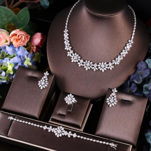Janekelly 4pcs Bridal Zirconia Full Jewelry Sets For Women Party, Luxury Dubai Nigeria CZ Crystal Wedding Jewelry Sets