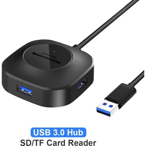 USB 3.0 Hub with SD/TF Card Reader Portable Super Speed Compatible for All Notebook Computer
