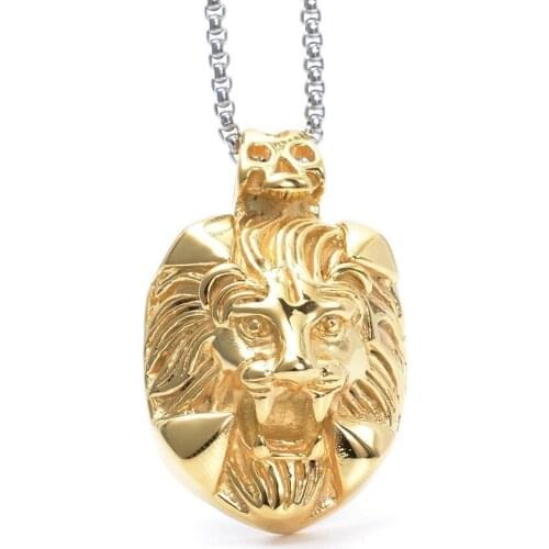 Cool Mens Boys Gold Tone Skull Lion Head Stainless Steel Biker Pendant