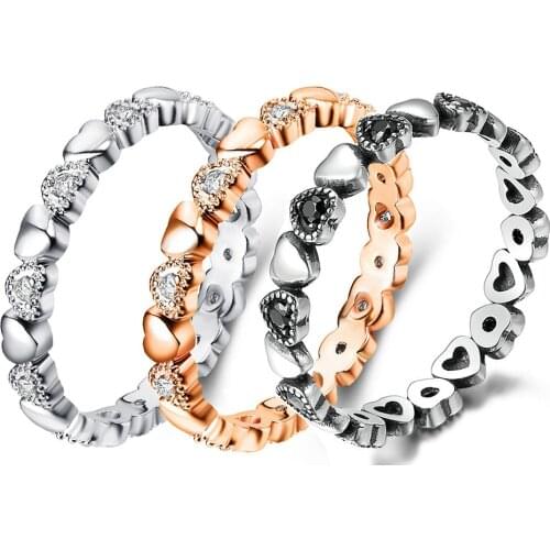 Leuxry Heart with Heart Shaped Romantic 925 Silver Rings With Cubic Zirconia Women Bridal Wedding Bague Bijoux Dropshipping