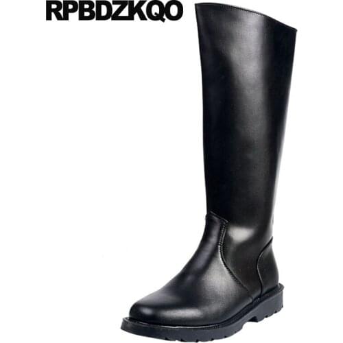 Fur Tall Autumn Genuine Leather Durable Zipper Riding Shoes Full Grain High Quality Winter Black Flat Mens Knee Boots Plus Size