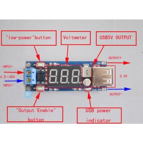 2PCS DC - DC voltage power supply modules on-board battery voltmeter + 5 v USB charging mobile phone charging