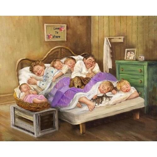 DIY Painting By Numbers Sleeping Family Coloring By Numbers Wall Art Canvas Picture Hand Painted Vintage Room Decoration