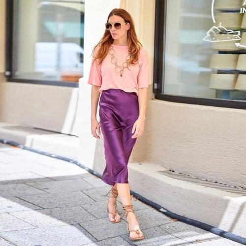 Fall-Winter Popular Purple Skirts Womens Custome Made Midi Female Office Lady Satin Skirt 2020 New Color женские юбки Party Wear