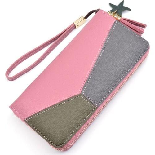 Japan and South Korea Hot Womens Long Wallet New Zipper Fashion Clutch Bag Wild Stitching Contrast Color Large-capacity Wallet