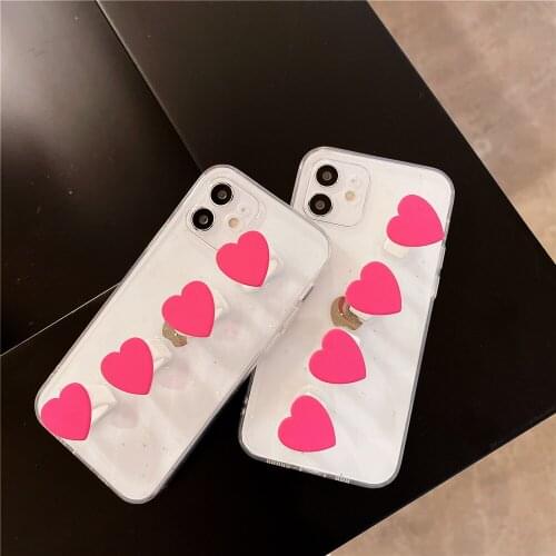 Luxury Silicone Cover Love heart Ring Stand Phone Case For iPhone 12 11 Pro MAX 8 7 Plus Epoxy Soft Case For iPhone XR X XS MAX