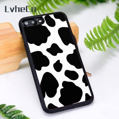 LvheCn Silicone Rubber Phone Case Cover for iPhone 6 6S 7 8 Plus X XS XR 11 12 Mini Pro Max Cow Black Stains White Background