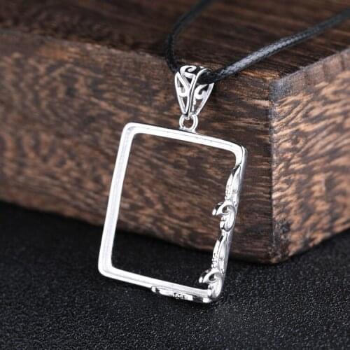 Sterling Silver 925 White Gold Color Semi Mount Pendant for 22x25mm Princess Cabochon Amber Lapis Lazuli Fine Jewelry Setting