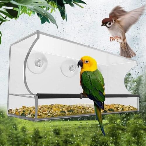 Acrylic Bird Feeder 3 Grids Powerful Suction Cup with Hook and Lawn Outdoor Window Windproof and Rainproof Birdhouse Bird Feeder