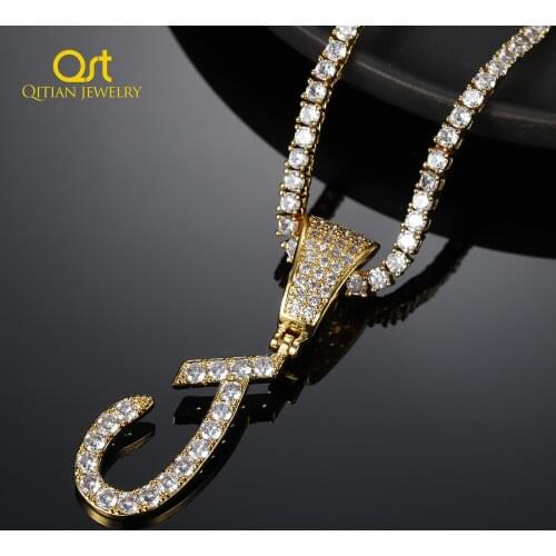 Hip Hop Customized A-Z Cursieve Letters Naam Hanger Iced Out Cubic Zirconia Sieraden Mens Gift Met 4Mm Tennis Chain keten Women