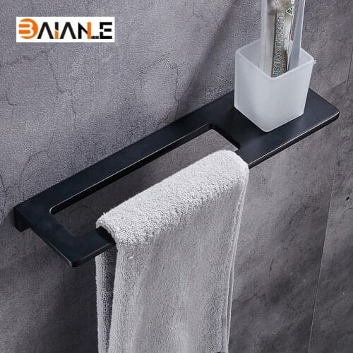 Towel Rack Towel Bar + Toothbrush Cup Space Aluminum In The Bathroom Wall Mounted towel Holder bathroom accessories
