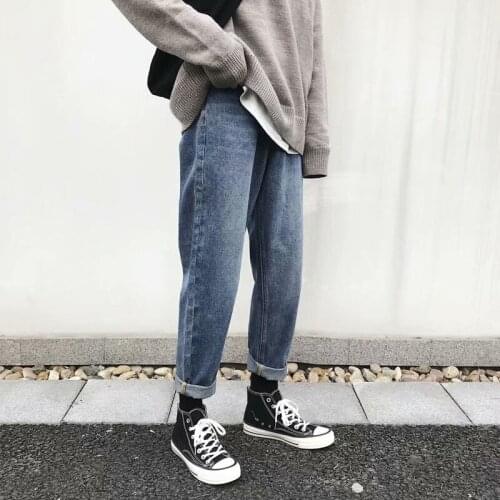 Spring Autumn 2021 Mens Fashion Hip Hop Jeans School Students Loose Pants For School Japanese Baggy Clothes Ankle Length Pants