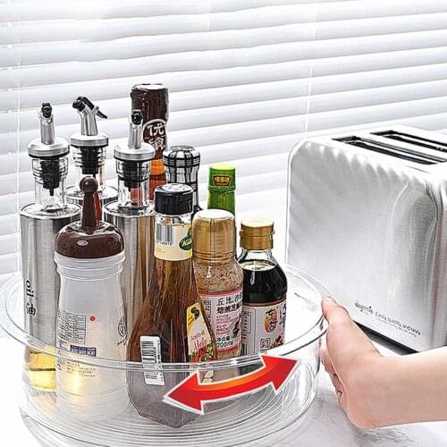 360 Rotating Round Kitchen Storage Rack Spice Bottle Tray Desktop Storage Box Holder Turntable Racks Sweeteners Rotating Shelf