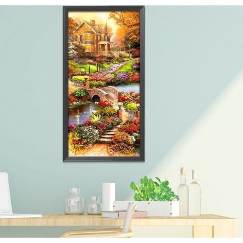 Cross Stitch Stamped Kit 11CT 3 Strands Pre-Printed Fabric Landscape Embroidery Crafts Needlepoint Sets for DIY Home Decor