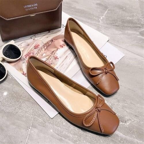 Women Ballet Shoes Flats Cut Out Genuine Leather Breathbale Bowknot Moccains Boat Shoes Ballerina Ladies Casual Leather Shoes