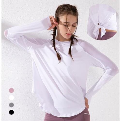 Women Large Loose Yoga Top Running Long Sleeve Fitness Shirt Mesh Patchwork Irregular Hem