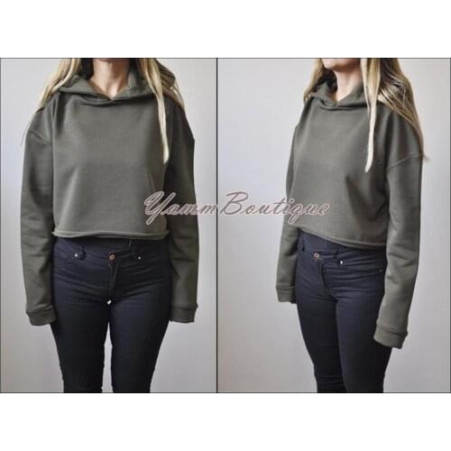 Women Crop Top Hoodie Women Pullover Jumper Plain Casual Short Hooded Sweat Shirt Top Mock