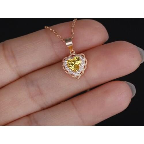 Silvology 925 Sterling Silver Yellow Crystal Heart Pendant Necklace for Women French Style Palace Luxury Necklace Simple Jewelry