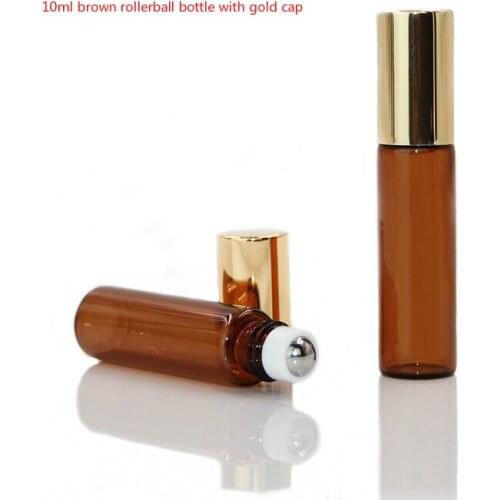 10pcs/Pack 10ml Brown Thin Glass Roll on Bottle Sample Test Essential Oil Vials with Roller Metal /Glass Ball