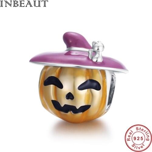 2020 Halloween 925 sterling silver pumpkin beads enamel charm fit original Pan bracelet DIY exquisite jewelry woman bangle