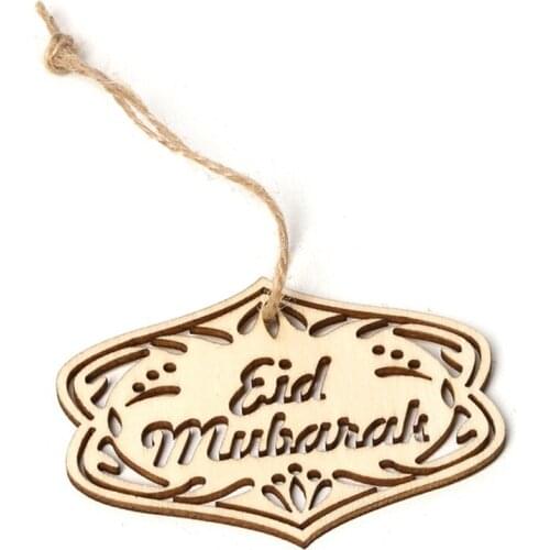 2021 Hot New Cheap 10pcs DIY Eid Mubarak Ornaments Wooden Hollow Pendants DIY Crafts Ramadan Home Decoration Wholesale