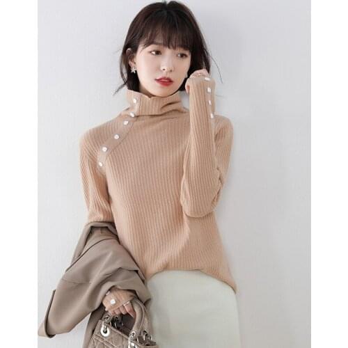 2021 Autumn-Winter 100% Pure Wool Sweater For Women Cashmere Turtleneck Knitted Pullovers Women Warm Sweater Free Shiping