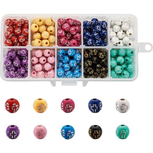 8mm Plating Opaque Acrylic Spacer Beads for Jewelry Necklace Bracelet Making Silver Plated Round with Cross Mixed Color