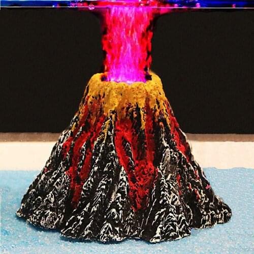 Aquarium Decorations, Air Stone Bubbler Volcano Shape Ornament Kit Set with Red LED Spotlight for Betta Aquarium Fish Tank