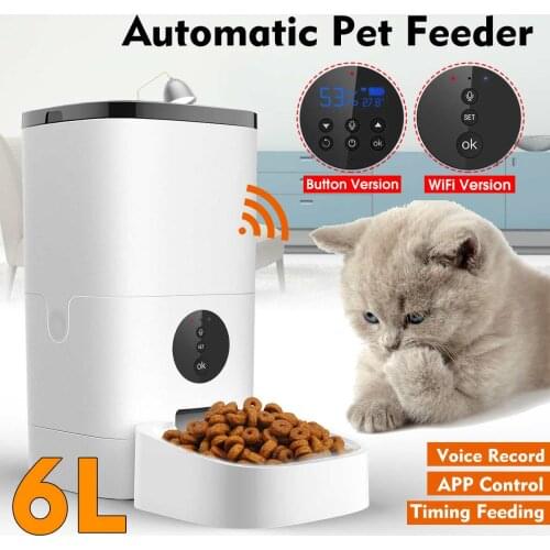 6L Large Capacity Pet Automatic Feeder Smart Voice Recorder APP Control Timer Feeding Cat Dog Food Dispenser WiFi/Button Version