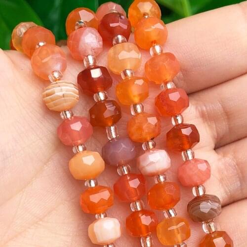 8x6mm Natural Faceted Orange Persian Agates Stone Column Shape Loose Gem Beads for Jewelry Making DIY Bracelet Accessories 7.5
