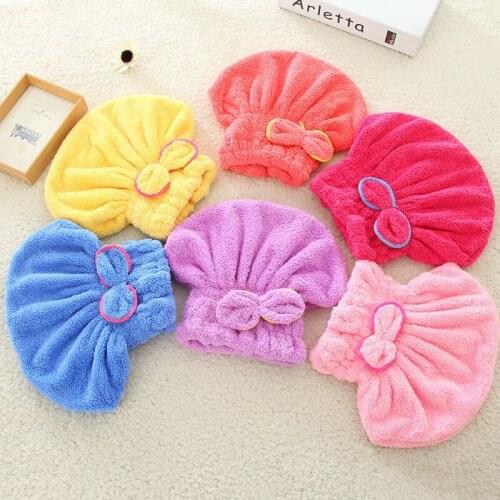 HOT Sale Quickly Dry Coral Fleece Hair Cap Bow Double-Sided Coral Fleece Soap Cap Soft Comfortable five color choose