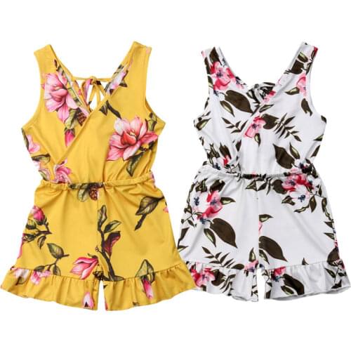 Toddler Kid Girls Ruffles Rompers Summer Flower Girls Clothing Sleeveless Jumpsuit Playsuit 1-6 Years