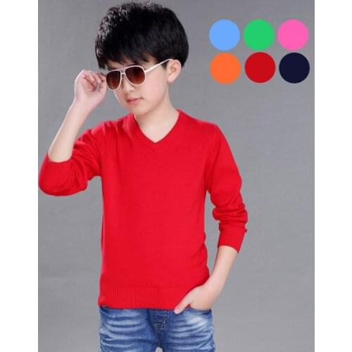 Childrens sweater boy v-neck solid color sweater 4-15 years old