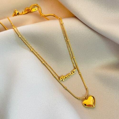 XIYANIKE 316L Stainless Steel Gold Color Heart Double Layer Necklaces For Women Chokers 2021 Trend Fashion Festival Gift Jewelry