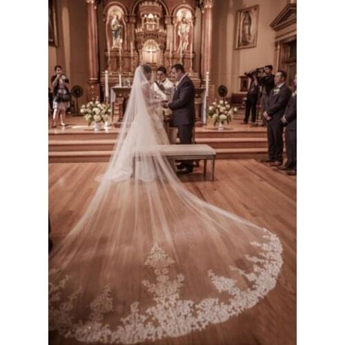 New 4 Meters One Layer Lace Tulle Long Wedding Veil New White Ivory 4 M Bridal Veil with Comb