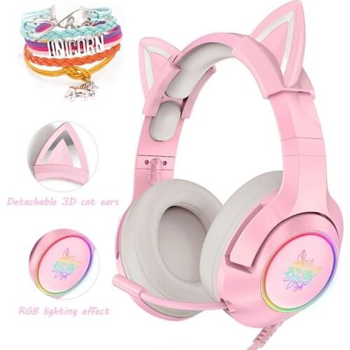 Gaming Headset Cat Ear Wired Headphones with Microphone Cute Girl Noise Reduction 3.5mm mobile phone PS4 Gamer Earphone