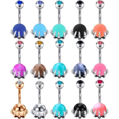 14G Belly Button Rings Piercing 316L Surgical Steel Many Colours opal Center Claw Shape Navel Rings Ombligo Jewelry Women