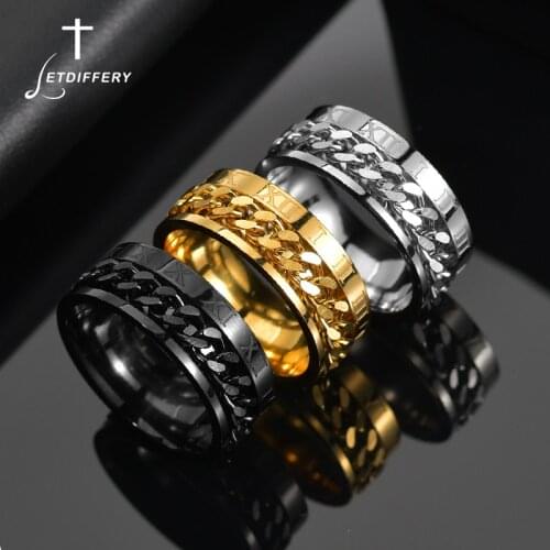 Letdiffery Punk Chain Rings Stainless Steel Roman Numbers Men Women Cool Ring for Party Dropshipping