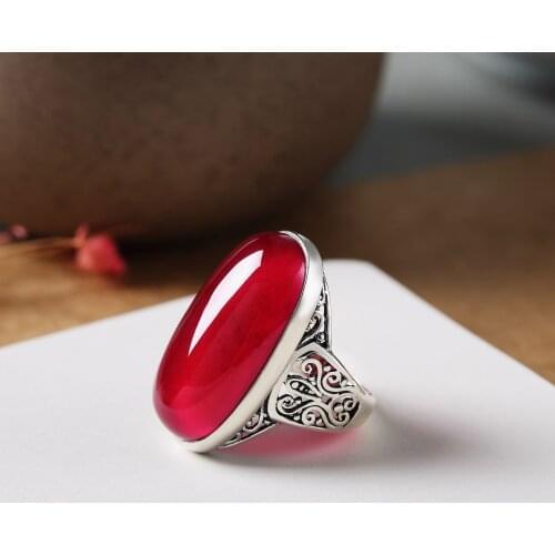 High Quality 925 Sterling Silver Wedding Rings For Women Vintage hand carved Red Stone Carnelian Fine Ring For Gift
