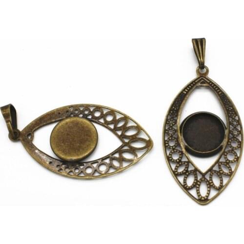 100 PCS 10mm Round Cabochon Base Copper Hollow Out Filigree Wraps 35mm*20mm Eyes Pendant Setting Charm For Jewelry Making 10PCS